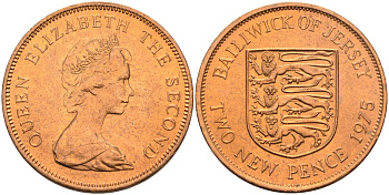 Джерси 2 пенса 1975 герб, Елизавета II (1952-2022) KM 31 бронза UNC 4367-425
