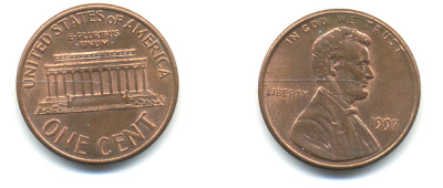 США 1 ЦЕНТ 1997 ЛИНКОЛЬН KM 201b цинк плакированный медью UNC 179-465