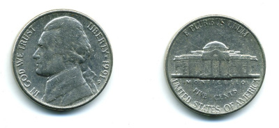 США 5 ЦЕНТОВ 1991 KM А192 медно-никель 46-2235