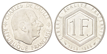Франция 1 франк 1988 Шарль де Голль KM 963, Le Franc 227.2 никель 4700-135