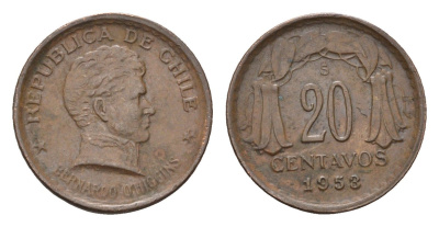 Чили 20 сентаво 1953 KM 177 медь 4689-139