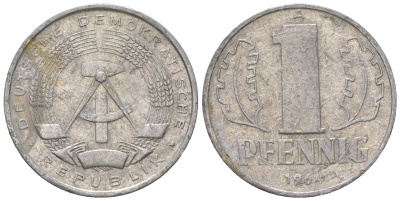 ГДР 1 пфенниг 1964 А KM 8.1 алюминий 3458-312