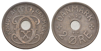 Дания 2 эре 1928 N, Кристиан X (1912-1947) KM 827 бронза 4701-657