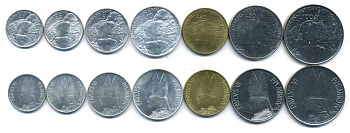 Ватикан набор из 7 монет 1966 Павел VI (1963-1978), шепард (пастух) KM 84, 85, 86, 87, 88, 89, 90   UNC 4691-941-947
