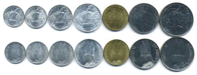 Ватикан набор из 7 монет 1966 Павел VI (1963-1978), шепард (пастух) KM 84, 85, 86, 87, 88, 89, 90   UNC 4691-941-947