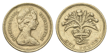 Великобритания 1 фунт 1984 Елизавета II (1952-2022), год-тип KM 934, Spink 4222 никель латунь 4695-826