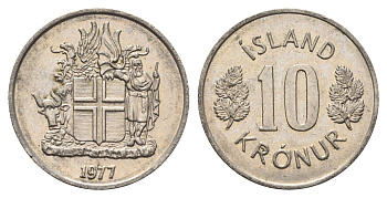 Исландия 10 крон 1977 KM 15 медно-никель 4586-1213