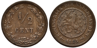 Нидерланды 1/2 цента 1883  KM 109 бронза 1530-322