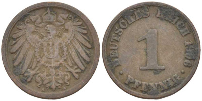 ГЕРМАНИЯ 1 ПФЕННИНГ 1906 А KM 10, J. 10 медь 201-923