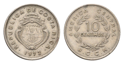 Коста-Рика 10 сентимо 1972 KM 185.3 медно-никель 4697-245