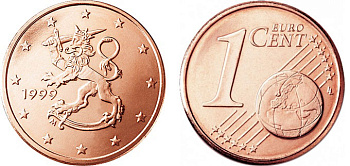 Финляндия 1 евроцент 1999 KM 98 сталь плакированная медью UNC 650-1624