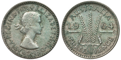 Австралия 3 пенса 1964 Елизавета II (1952-2022) KM 57 серебро 71-953