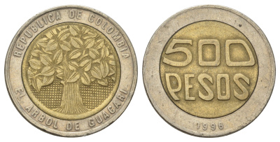 Колумбия 500 песо 1996 KM 286 биметалл 4159-355