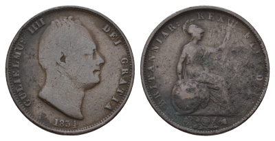Великобритания 1/2 пенни 1834 Вильгельм IV (1830-1837) KM 706, Spink 3847 медь 28-625