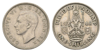 Великобритания 1 шиллинг 1948 Георг VI (1936-1952), Шотландский герб KM 864, Spink 4104 медно-никель 4663-145