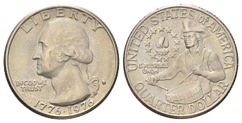 США 25 центов (квотер) 1976 D, 200 лет независимости (1776-1976), Вашингтон, барабанщик KM 204 медь плакированная медно-никелем 4666-935