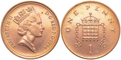 Великобритания 1 пенни 1994 Елизавета II (1952-2022) KM 935a, Spink 4391 (B4) сталь плакированная медью 117-133