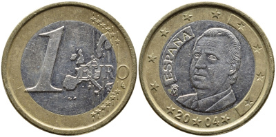 ИСПАНИЯ 1 ЕВРО 2004 ХУАН КАРЛОС I KM 1046 биметалл 4391-226
