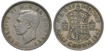 Великобритания 1/2 кроны 1947 Георг VI (1936-1952) KM 866, Spink 4101 медно-никель    1530-1315