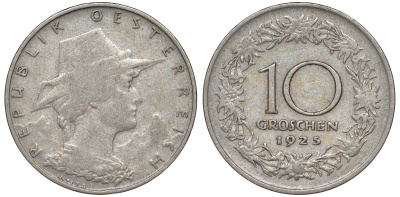 Австрия 10 грошей 1925 KM 2838 медно-никель 216-1256