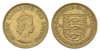 Джерси 1/4 шиллинга 1957 Елизавета II (1952-2022) KM 22 никель латунь 4703-1037