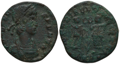 Римская Империя нуммий 347 - 348 Констант, бюст императора, CONSTANS PF AVG / две Виктории, VICTORIAE DD AVGGQ NN, Рим RIC 98 биллон 1073-14-51