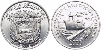 Панама 1 сентесимо 2000 FAO - корабли KM 132 алюминий UNC M49-16