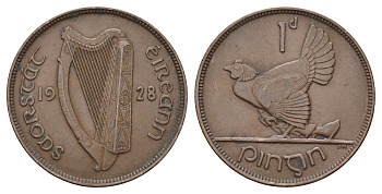 Ирландия 1 пенни 1928 курица с цыплятами KM 3 бронза 4517-622