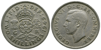 Великобритания 2 шиллинга (флорин) 1949 Георг VI (1936-1952) KM 878, Spink 4107 медно-никель 4381-1242