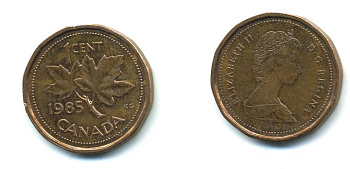 Канада 1 цент 1985 Елизавета II (1952-2022), кленовый лист KM 132 бронза 4364-721