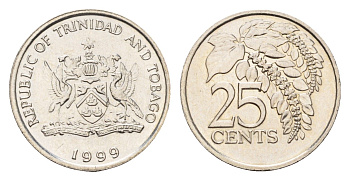 Тринидад и Тобаго 25 центов 1999 KM 32 медно-никель UNC 4689-1224