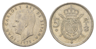Испания 5 песет 1975 (80) Хуан Карлос I (1975-2014) KM 807 медно-никель 4707-351