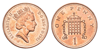 Великобритания 1 пенни 1993 Елизавета II (1952-2022) KM 935a, Spink 4391 (B4) сталь плакированная медью UNC 4696-764