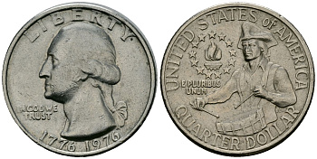 США 25 центов (квотер) 1976 200 лет независимости (1776-1976), Вашингтон, барабанщик KM 204 медь плакированная медно-никелем 4167-436