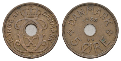 Дания 5 эре 1939 N, Кристиан X (1912-1947) KM 828 бронза 4700-847