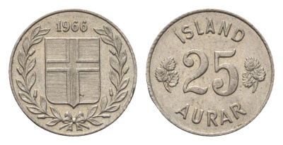 Исландия 25 эйре 1966 KM 11 медно-никель 4696-344