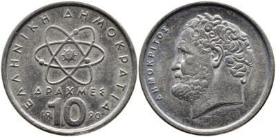Греция 10 драхм 1990 Демокрит KM 132 медно-никель 4390-312