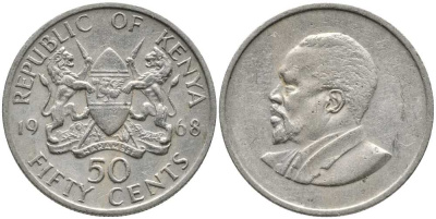 Кения 50 центов 1968 Джомо Кениата KM 4 медно-никель 110-612