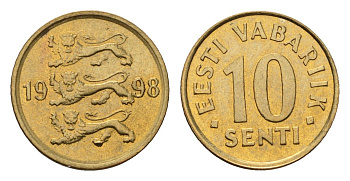 Эстония 10 сентов 1998 KM 22 латунь UNC 4696-223