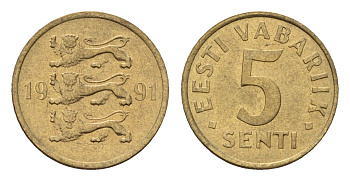 Эстония 5 сентов 1991 KM 21 латунь UNC 4694-1245