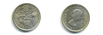 Великобритания 6 пенсов 1966 Елизавета II (1952-2022) KM 903, Spink 4149 медно-никель 59-813