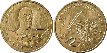 Польша 2 злотых 2003 MW, Ясек Малжевски KM 477 нордик  UNC  4531-946