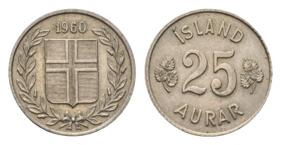 Исландия 25 эйре 1960 KM 11 медно-никель 4696-333