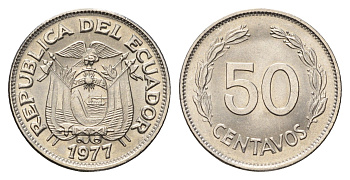Эквадор 50 сентаво 1977 KM 81 сталь плакированная никелем UNC 4698-545
