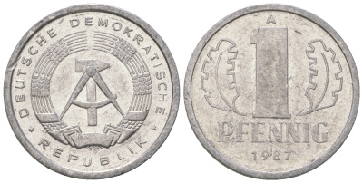 ГДР 1 пфенниг 1987 А KM 8.2 алюминий 4651-121