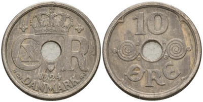 Дания 10 эре 1924 Кристиан X (1912-1947) KM 822 медно-никель 4147-545