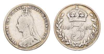 Великобритания 3 пенса 1889 Виктория (1837-1901) KM 758, Spink 3932 серебро 4174-1028