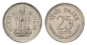 Индия 25 пайс 1973 KM 49.3 медно-никель UNC 4690-211