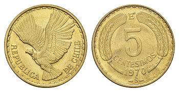 Чили 5 сентесимо 1970 KM 190 алюминиевая бронза UNC 4688-255