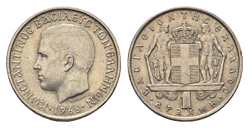 Греция 1 драхма 1966 Константин II (1966-1973) KM 89 медно-никель 4696-726